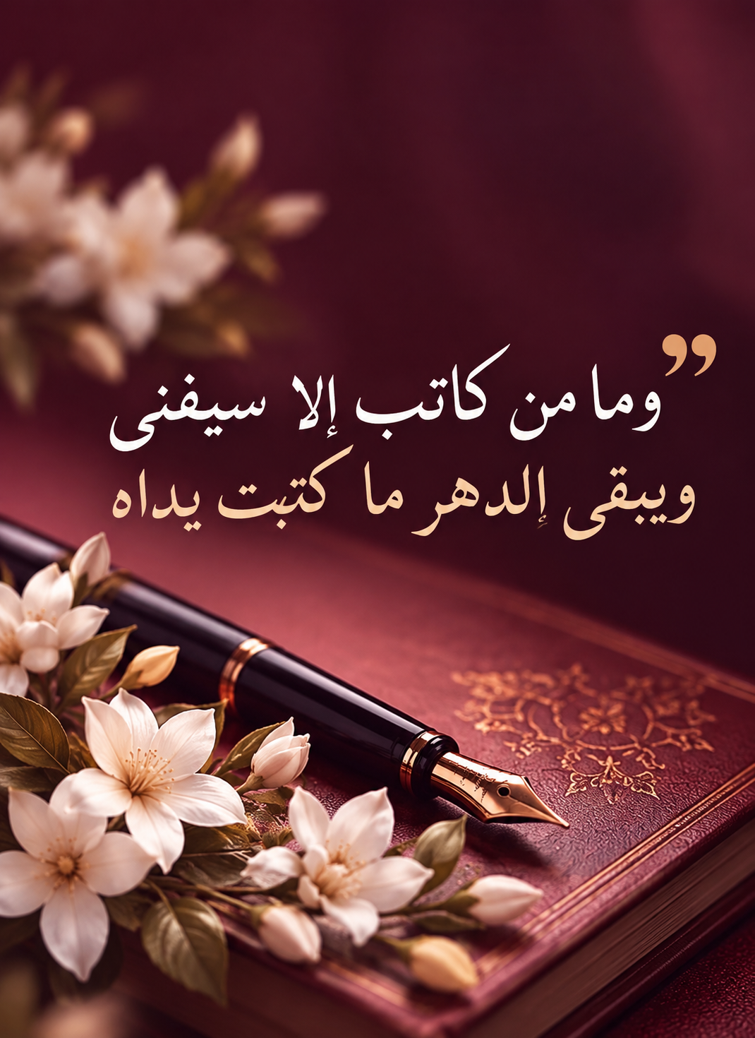 وما من كاتب إلا سيفنى، ويبقى الدهر ما كتبت يداه — زهور الياسمين والدفتر والقلم
